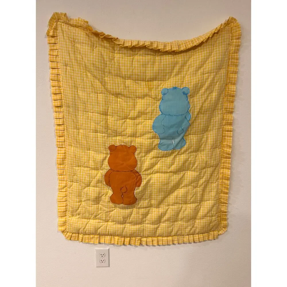 Vintage 1980s Care Bears Crib Quilt - Sweet Nursery Blanket